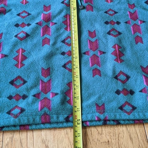 Eddie Bauer Fleece Small Sweater Green-Blue Southwest Native American Motif - Picture 6 of 8
